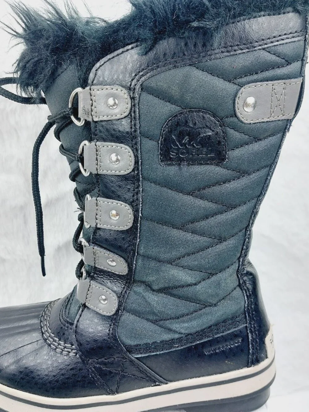 Sorel Girl's Marine Green Black Tofino II Quilted Mid-Calf Snow Boots Size 1